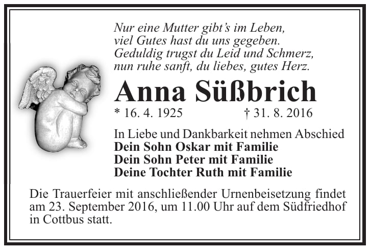 Traueranzeige Anna Süßbrich