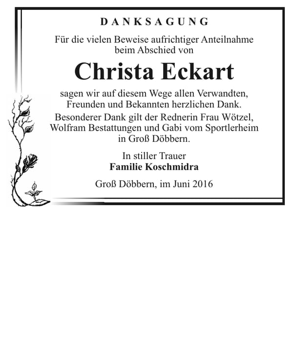 Danksagung Christa Eckart
