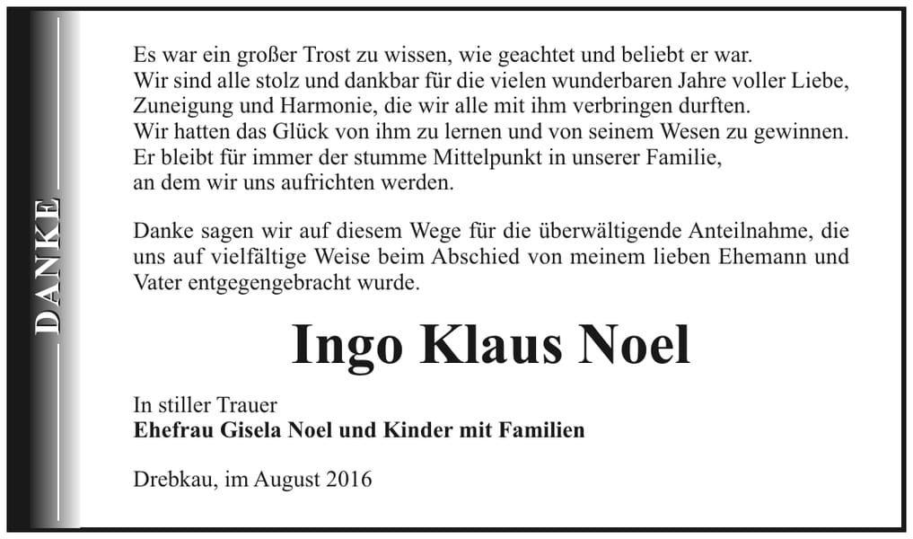 Danksagung Ingo Klaus Noel