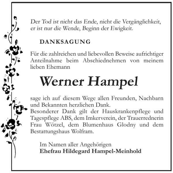 Danksagung Werner Hampel