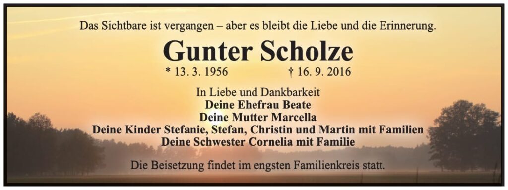 Traueranzeige Gunter Scholze