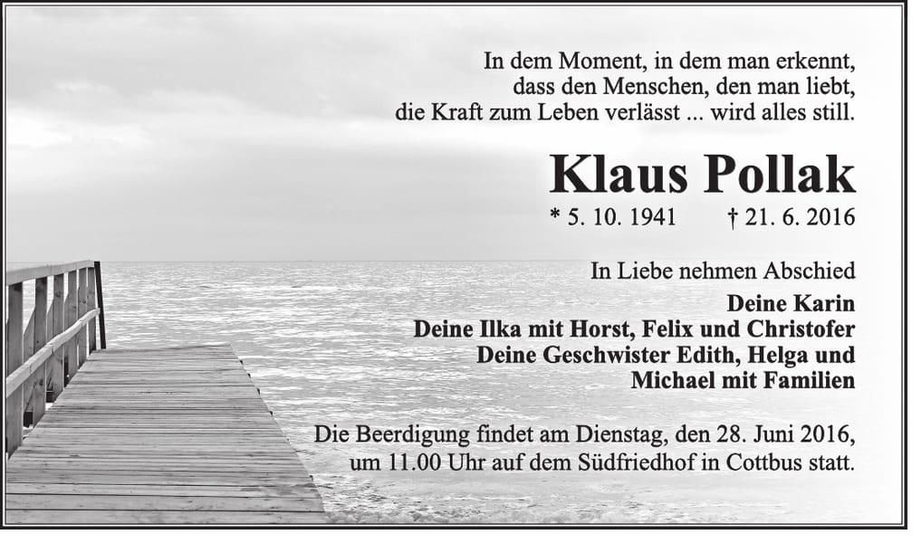 Traueranzeige Klaus Pollak