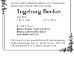 Traueranzeige Ingeborg Becker, geb. Pein