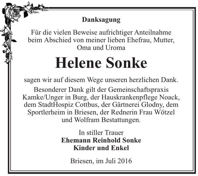 Danksagung Helene Sonke