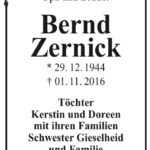 Traueranzeige Bernd Zernick