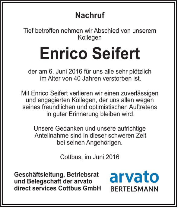 Nachruf Enrico Seifert