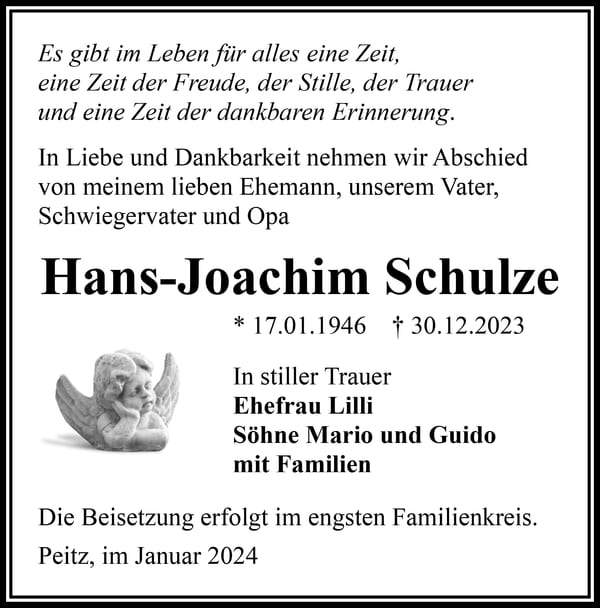 Traueranzeige Hans-Joachim Schulze