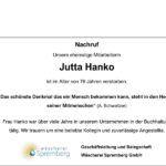 Traueranzeige Jutta Hanko