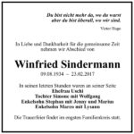 Traueranzeige Winfried Sindermann