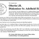 Danksagung Diakonisse Sr. Adelheid Hahn
