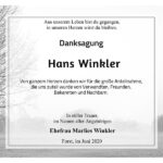Danksagung Hans Winkler