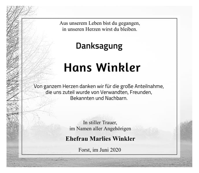 Danksagung Hans Winkler
