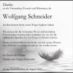 Danksagung Wolfgang Schneider