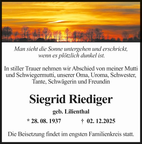 Siegrid Riediger, geb. Lilienthal - Nachrichten aus Südbrandenburg